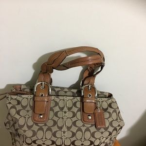 Coach bag in signature khaki jacquard fabr…